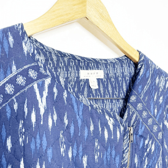 Joie Soft Akinyi Quilted Ikat Crop Jacket blue moto zippered womens s Small - Picture 4 of 8